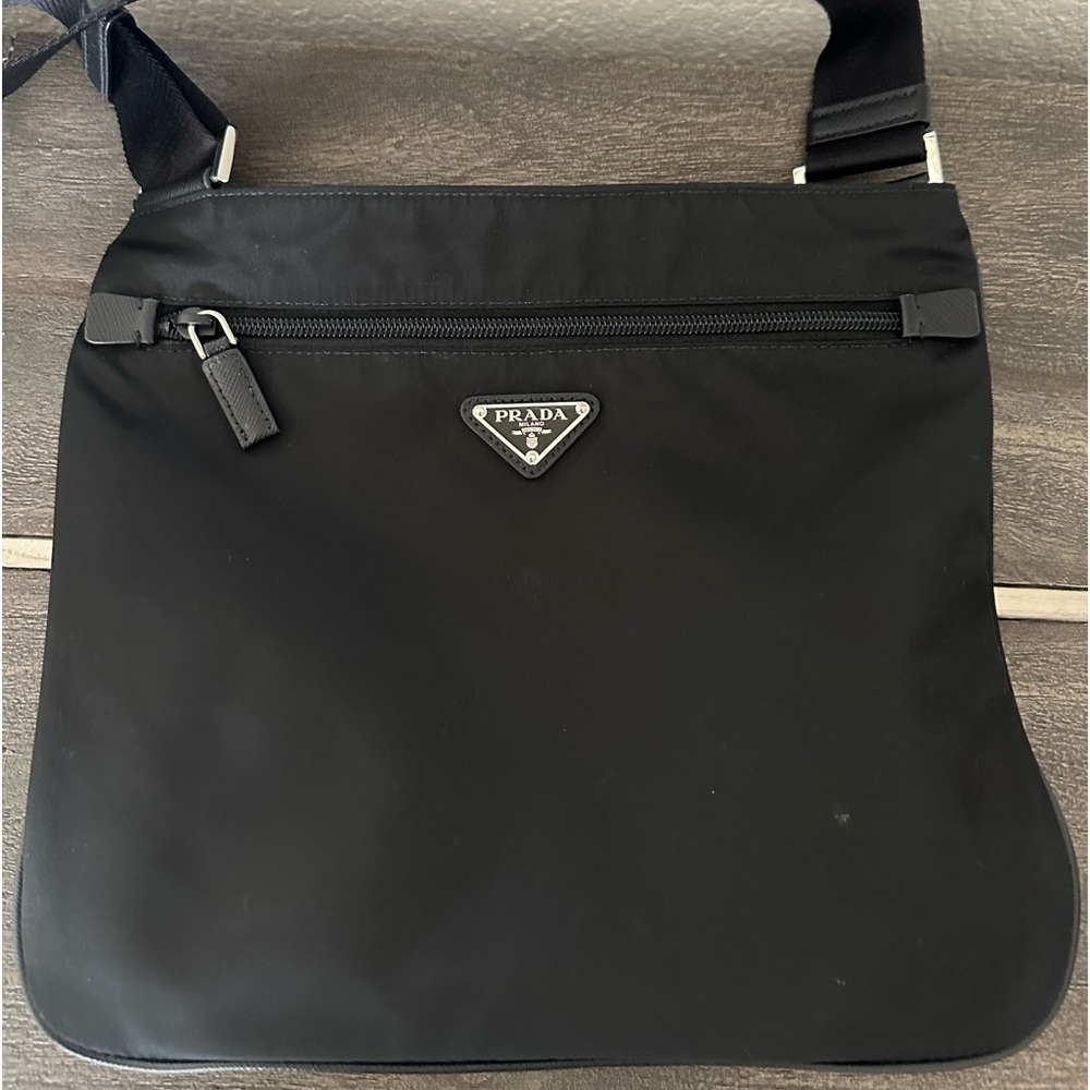 Prada Midnight Black Tessuto Nylon&Saffian Leather Crossbody Women and for Men